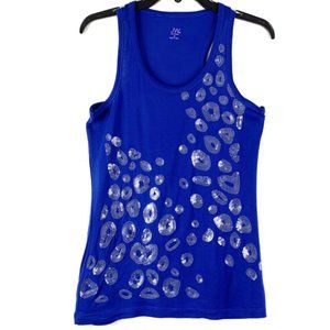 JW Style Embellished Animal Pattern Sequin Tank Top Blue Size Small NWT